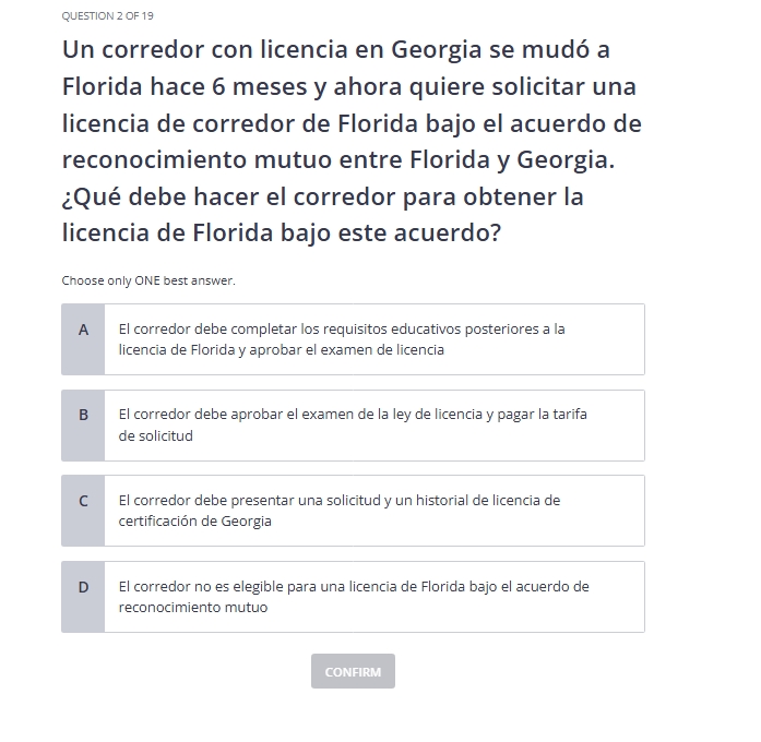 Simulador de Examen Real Estate Florida en Espanol